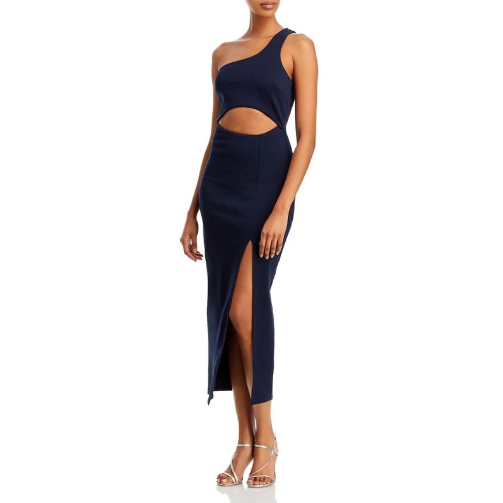 Fore navy one shoulder cut-out midi dress L
